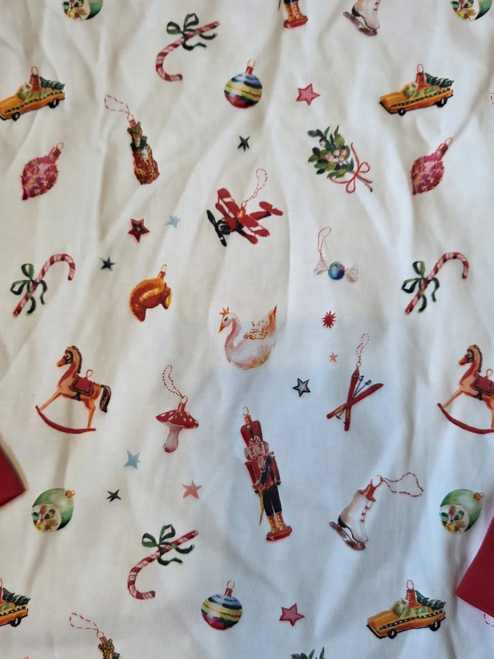 Lake White Holiday Print Pajama Set with Red Trim and Cuffs